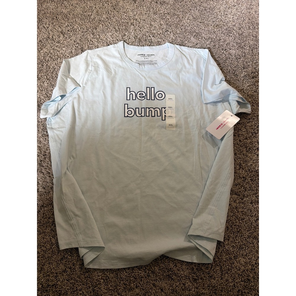Ingrid & Isabel Hello Bump Maternity Graphic T-Shirt Light Blue XXL NWT